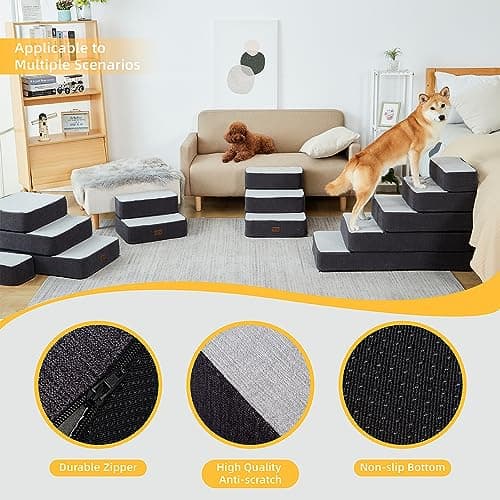 Pettycare Dog Stairs for Small Dogs, Stitching Foam Pet Steps Extra Wide for High Beds Sofas and Chairs, DIY Pet Stairs Anti-Skid Folding Dog Steps for Large Dog and Cats,2 Step, Grey 6