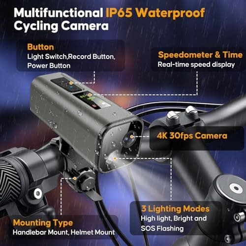 Action Camera 4K 30fps with GPS Tracker, Wireless Bike Camera, Cycling Speedometer/Odometer, Free 64G Card, Anti-Shake Sport DV, IP65 Waterproof, Bicycle Light, Cycling Computer with APP Support, Grey 10