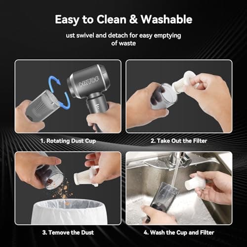 HRYCF Car Vacuum Cordless, Mini Portable Vacuum Cordless for Car, 4-in-1 20000PA High Power Portable Rechargeable Vacuum Cleaner with Brushless Motor, Small Handheld Vacuum & Air Blower & Pump-Grey 7