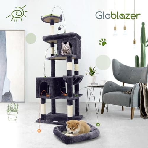 Globlazer Heavy Duty Cat Trees for Large Cats, Sturdy 72in Maine Coon Cat Tree for Large Cats 20 lbs+ Heavy Duty Cat Tower for Adult Biggest Cat with 6 Scratching Posts, Hammock, S72, Dark Gray 7