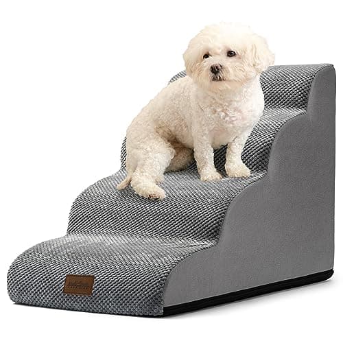 COZY KISS Dog Stairs for Small Dogs 19.7" H, Curved Dog Step for Puppy, Older or Cat, Medium Pet Ramp for Sofa, Couch or Bed, Ladder with High Density Foam, 4 Step, 15.7x28.3x19.7 inch, Grey