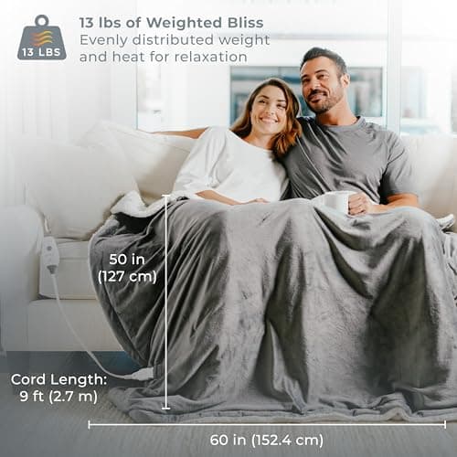 Pure Enrichment WeightedWarmth - 2-in-1 Heated Weighted Blanket, 13 lbs (50” x 60”) Large, 4 Relaxing InstaHeat™ Settings, Cozy and Soft Micromink and Sherpa, Reversible Throw with Storage Bag 7