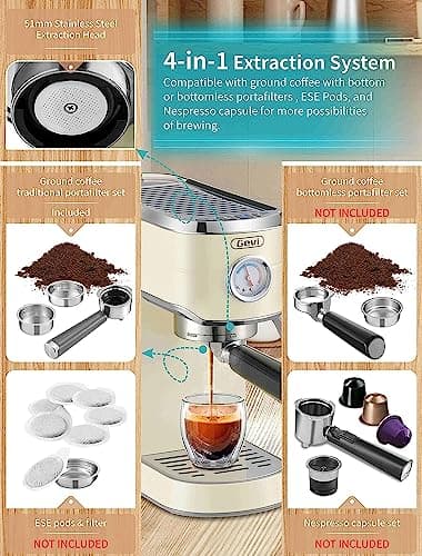 Gevi 20 Bar Espresso Coffee Machine with Burr Grinder Set | 35 Precise Grind Settings | Milk Frother for Latte Cappuccino | Professional Home Barista Kit | Gift for Coffee Lovers 5