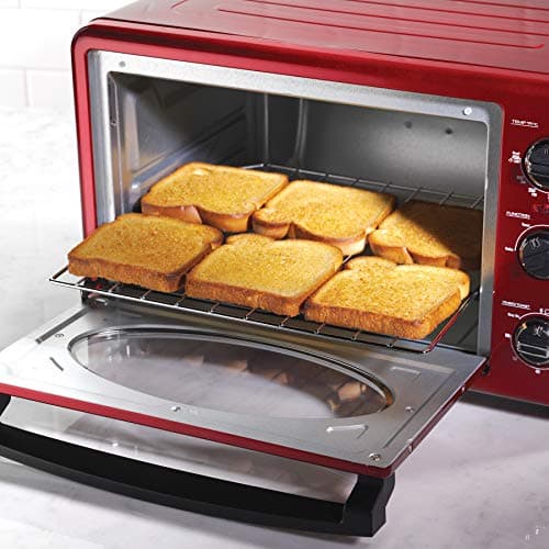 Nostalgia Retro Air Fryer Oven with Bake, Toast, Air Fry, and Broil Functions Large Capacity Fits 12 Slices of Bread Two 12 in. Pizzas - Includes Baking Pan and Frying Basket,21 Qt, Metallic Red 5