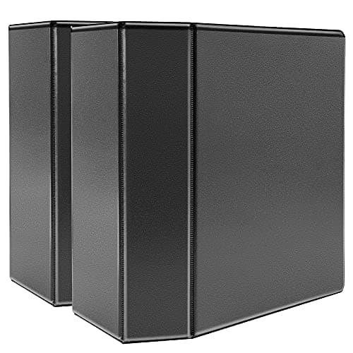 Amazon Basics 5 inch Heavy Duty D-Ring 3 Ring Binder, Customizable View Cover, Extra Durable, Black, 2-Pack