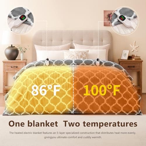 Homemate Heated Blanket Electric Queen Size - 84“x90“ Heating Blanket with 10 Fast Heat Levels 8 Hours Auto Off Ultra Soft Cozy Flannel Over-Heated Protection ETL Certification Keep Warming in Home 4