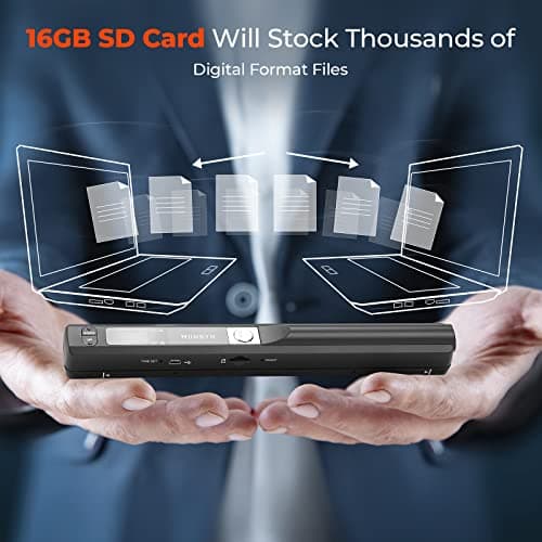 MUNBYN Portable Scanner, 900 DPI Photo Scanner for A4 Documents & Pictures, Wand Reader with 16G SD Card, Flat Scanning, USB Transfer to PC/Laptop, No Driver Required (Black) 7