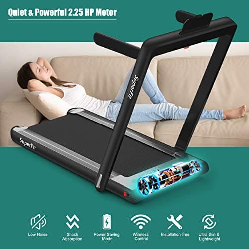 GYMAX Walking Pad, 2.25HP Dual Display Foldable Treadmill for Home with Remote/Smart App Control, Portable Compact Treadmill for Office Under Desk, Folding Running Machine for Small Spaces (Black) 8