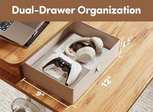 BANTI 48x24 Inch Electric Standing Desk with Dual Drawers, Height Adjustable Stand Up Table, Sit Stand Home Office Desk with Storage Shelf, White Frame/Light Rustic Brown Top 5