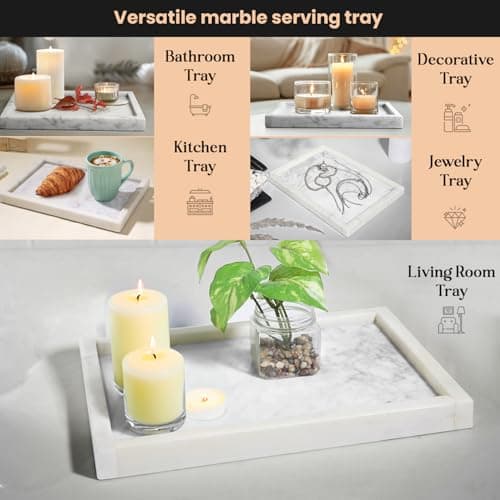 KAIHOMZ Premium White Marble Tray for Bathroom Countertop – Marble Vanity Tray for Bathroom and Kitchen | Rectangular Bathroom Counter Tray for Organizing Accessories 8