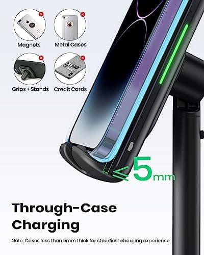 INIU Wireless Charger Stand, 15W Fast Wireless Charging Stand, Adjustable Angle Charger Dock Phone Holder, Wireless Charging Station Compatible with iPhone 15 14 13 12 11 Pro/Max Samsung S22 S21 Pixel 7