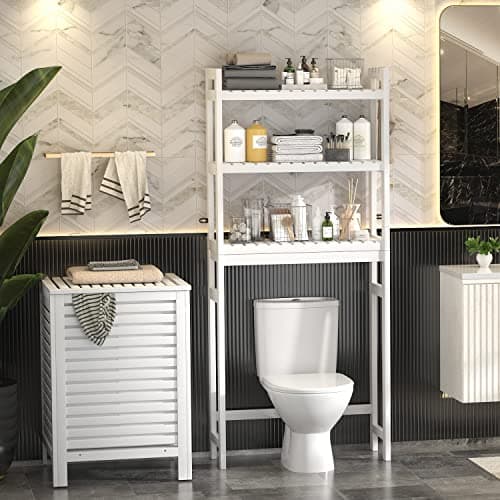 Homykic Bamboo Laundry Hamper with Lid, 120L Large Clothes Laundry Sorter with Removable 2-Section Liner Bag, Raised Laundry Basket Organizer for Clothing, Bathroom, Bedroom, Laundry Room, White 8