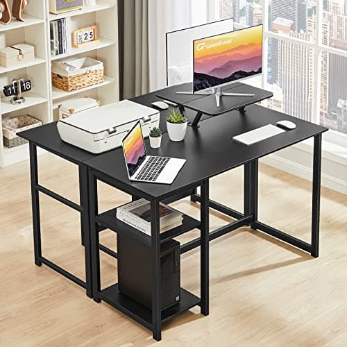 GreenForest Computer Desk 39 Inch with Monitor Stand, Office Desk with Adjustable Storage Shelves, Small Gaming Desk for Home Work Writing Study, Black 9