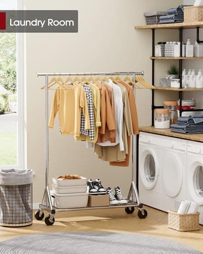 Sakugi Heavy Duty Stainless Steel Rolling Clothes Rack with Mesh Shelf, Lockable Wheels & Anti-Slip Stoppers, Large Capacity Clothing Organizer for Bedroom, Laundry Room, 42.5" x 16.5" x 65.9", Silver 9