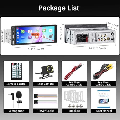REAKOSOUND 6.9" Single Din Car Stereo with Apple CarPlay & Android Auto, Single Din Touchscreen Radio, Car Stereo with Bluetooth, Backup Camera, GPS Navigation, Mirror Link, FM/AM, EQ, USB, SWC, MIC 7