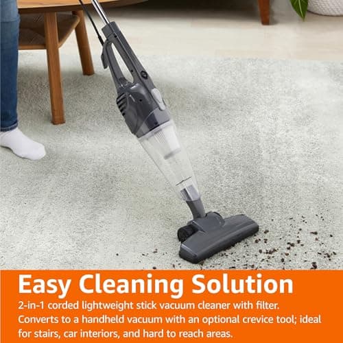 Amazon Basics 2-in-1 Corded Stick Vacuum Cleaner, Converts to Handheld, Lightweight (3.9 LBS), with Washable Filter, Crevice Tools, 0.5L Dust Cup, Self-Standing, 19.7-Ft Cord, 300W, Black 5