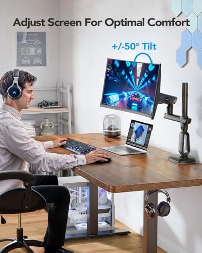 HUANUO Heavy Duty Monitor Arm for Ultrawide Screens up to 57", Holds 40 lbs, Aluminum Ultrawide Single Monitor Stand with 29.1" Max Height, Fully Adjustable Desk Mount, Max VESA 100x100mm 6