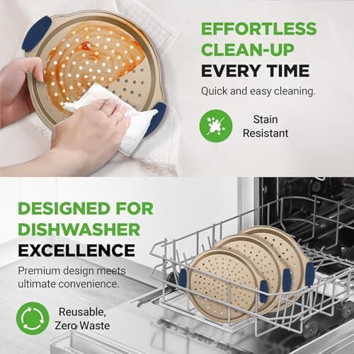 NutriChef 3-Piece Pizza Tray Set with Silicone Handles - Round Nonstick Pizza Pan with Perforated Holes, Durable Carbon Steel, Small, Medium, Large Sizes - Ideal for Crispy, Evenly Baked Pizzas (Gold) 5