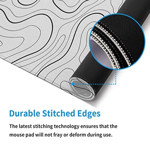 White Big Mousepad for Gaming Large Topographic Map Washable Desk Pad with Stitched Edge Office Supplies and Decor 31.5''x11.8'' Computer Keyboard Protector 6