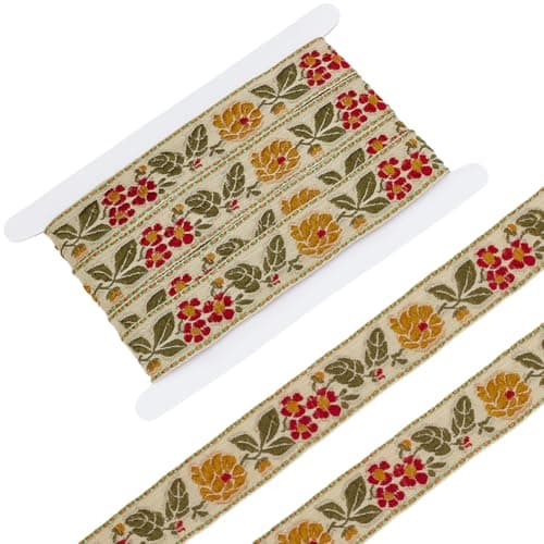 FINGERINSPIRE 5.5 Yards Ethnic Style Embroidery Flower Ribbon 1-1/4 Inch Wide Pale Goldenrod Floral Embroidered Jacquard Vintage Woven Trim for DIY Crafts Sewing Clothing
