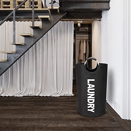 DOKEHOM 90L Large Laundry Basket, Collapsible Laundry Bag, Freestanding Tall Clothes Hamper, Foldable Washing Bin (Black) 8