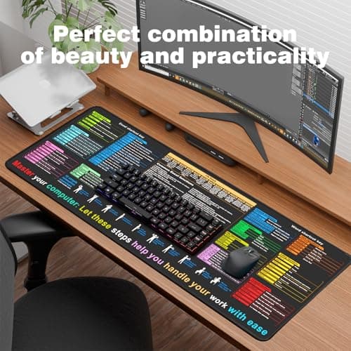 Excel Cheat Sheet Desk pad—Contains 12 Types of Common Skills in Excel and Word|Large XL Size（31.5 * 11.8 inch）|Desk mat for Keyboard and Mouse|Work、Study、Gaming Mouse pad|Waterproof、Anti-Slip 7