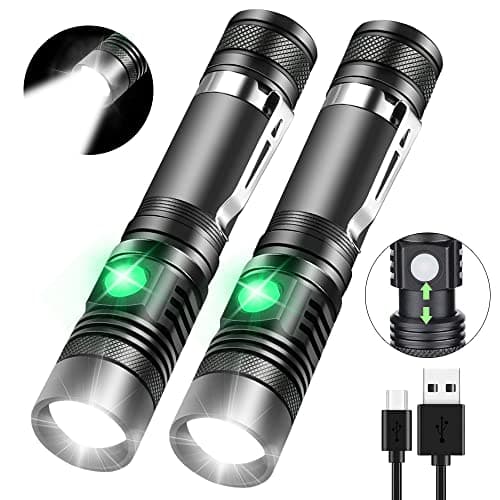 iToncs Rechargeable Flashlight, Pocket-Sized Torch with Super Bright High Lumens LED, Water Resistant, Zoomable, LED Tactical Flashlights with Clip, 4 Modes for Camping Hiking and Emergency(2 Pack)