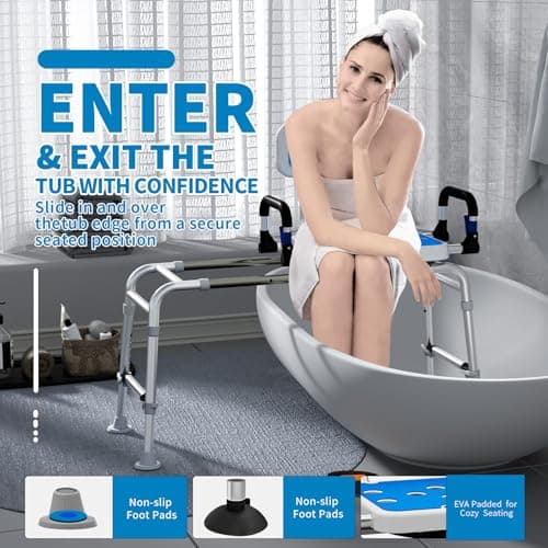 Tub Transfer Bench and Shower Chair with Non Slip Aluminum Body, FSA Eligible, Adjustable Seat Height and Cut Out Access, Holds Weight up to 500 Lbs 6