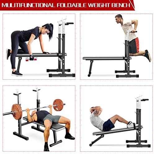 Lmdex Adjustable Weight Bench Press with Squat Rack Folding Multi-Function Dip Station for Full Body Workout Home Gym Strength 5