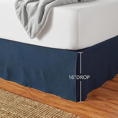 Amazon Basics Lightweight Pleated Bed Skirt, King, Navy Blue, Solid 6