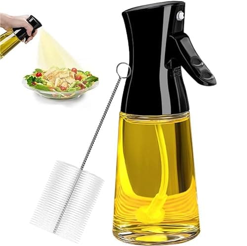 Milukon Oil Sprayer for Cooking, 180ml Glass Olive Oil Sprayer Bottle with Brush, Thick Glass, Large Range, Strong Spray Force, Kitchen Gadgets Accessories for Air Fryer (Black)