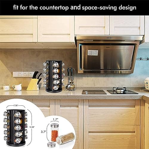 EBIZ&TECH 20-Jar Stainless Steel Rotating Spice Rack with Non-Slip Base - Kitchen Countertop Organizer for Easy Access and Storage of Spices (Black) 6