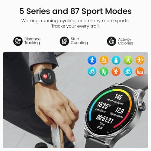 TOZO AMOLED S5 Smart Watch (Answer/Make Calls), 1.43" HD Screen for Men Women 100+ Sport Modes Fitness Watchs with Sleep Monitor, IP68 Waterproof, Silicone Strap Black 7