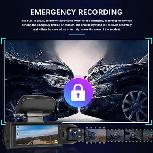 Front and Inside Dual Dash Cam for Cars with 64GB Card, 3.16 inch IPS Screen 1080P Dash Camera for Cars Infrared Night Vision,Loop Recording,G-Sensor,24H Park Monitor,Wide Angle Inside Car Camera 6