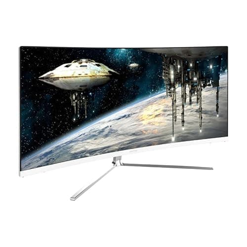 Generic Viotek GN34CW 34” Ultrawide QHD Curved Professional Monitor 100Hz 21:9 with FreeSync, HDMI, DP or DVI ports - White (Renewed)