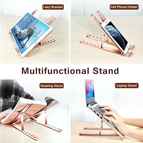 Laptop Stand, iVoler Laptop Holder Riser Computer Tablet Stand, 6 Angles Adjustable Aluminum Ergonomic Foldable Portable Desktop Holder Compatible with MacBook,iPad, HP, Dell10-15.6” Rose Gold 7