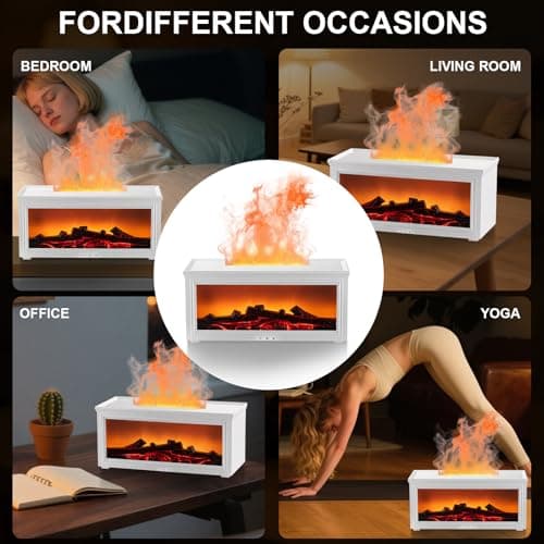 Fireplace Essential Oil Diffuser Humidifier - Ultrasonic Aroma Diffuser with 7-Color Flame Effect, Remote Control & Auto-Off Timer for Bedroom, Home Office,Yoga(White) 8