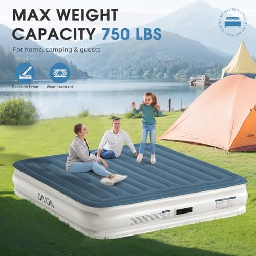DIVON King Size Air Mattress,15’’High King Air Mattress with Built in Pump,Quick Inflatable Mattress in 3 Mins,Upgraded Blow Up Mattress for Home, Guests & Camping,750lbs 6