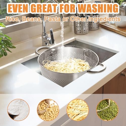 Stainless Steel Colander Set of 3 (1.5-3-5Quart) | Durable Rice and Pasta Strainer with Handle | Oversized Handles | Nesting Design | Rust-Resistant & Dishwasher Safe 7
