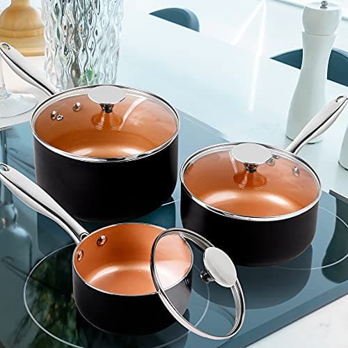 MICHELANGELO Sauce Pan Set, Ultra Nonstick Saucepan Set of 3, Ceramic Saucepans with Lids, 1 Qt & 2 Qt & 3 Qt Small Pot Set, Copper Sauce Pan with Lid 7