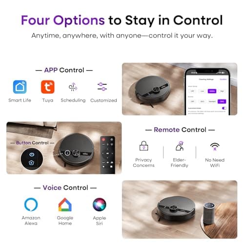 MONSGA Robot Vacuum and Mop Combo, 7000Pa Robotic Vacuum with Lidar Navigation, 180mins Runtime, Tangle-Free Robot Mop, 5 Editable Maps, APP/Remote/Voice Control, Ideal for Hard Floors and Carpets 6