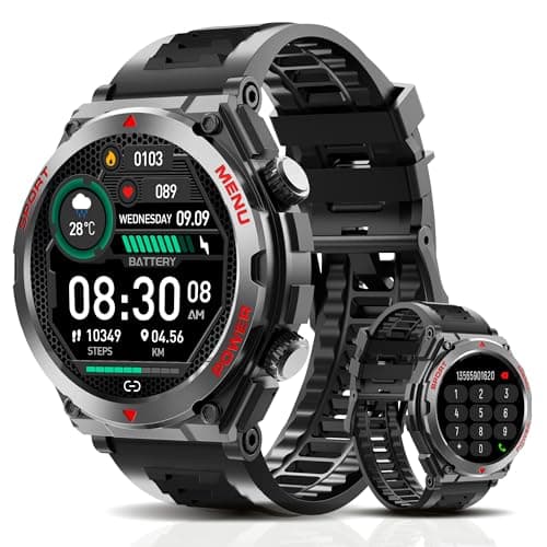 Military Smart Watches for Men(Answer/Make Calls), 1.52"HD Fitness Watch, AI Built-in,Heart Rate Sleep Monitor, 100+ Sport Modes, text, IP68 Waterproof Smartwatch for Android iOS (Black, 1.52)