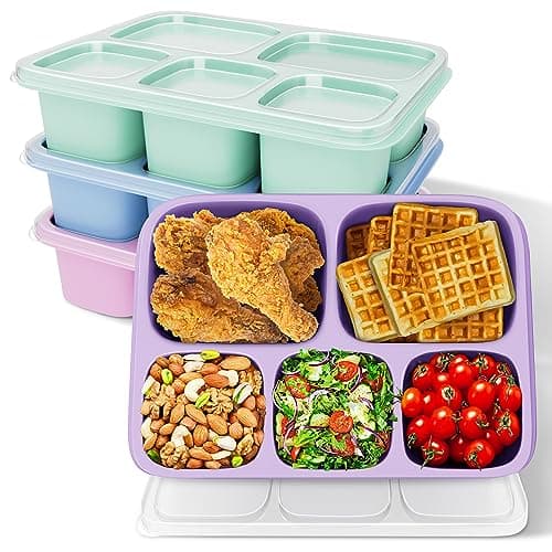 Mosville® Bento Snack Containers, 4 Pack Lunchable Container with 5 Compartments for Adults On-the-Go Meals [Portion Control], Reusable Bento Lunch Box BPA-Free