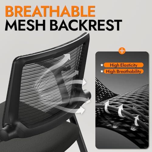 FYLICA Foldable Office Chair with PU Wheels and Smooth Armrest-Ergonomic Mesh Bouncing Back, Stackable Conference Room Chair, Office Guest & Reception & Meeting Chair (Black) 8