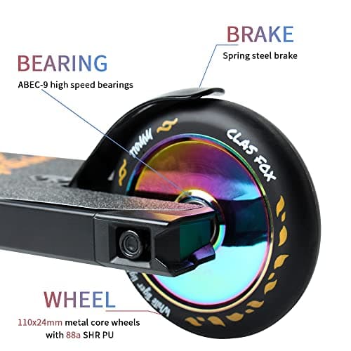 CLAS FOX Freestyle Pro Stunt Scooter 110mm Pro Scooter Wheels HIC Compression System Kick Scooter (Rainbow) 5