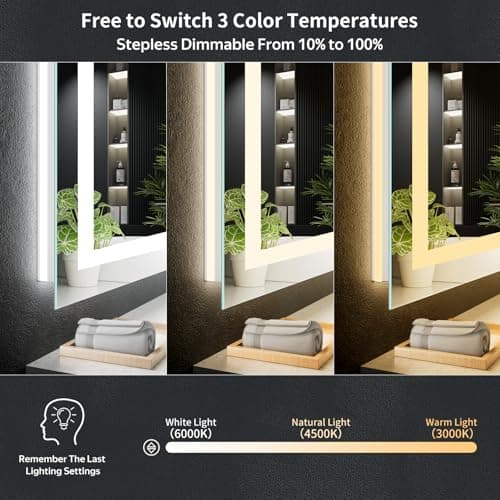 40"x30" LED Bathroom Mirror with Lights, Backlit + Front Lit with CRI>90, Lighted Mirror for Bathroom, Anti-Fog, Dimmable Brightness, 3 Colors, Memory Function, Shatterproof Tempered Glass 7