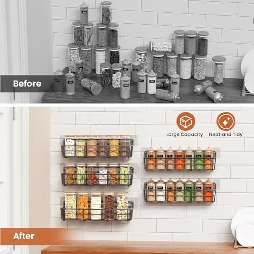Mystozer Spice Rack wall mounted 6 Pack, Space-Saving Spice Organizer for Spice Jars and Seasonings,Screw or Adhesive Hanging Spice Rack Organizer for Your Kitchen Cabinet,or Pantry Door 5