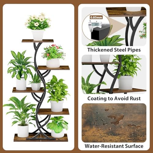 Plant Stand Indoor with Grow Lights - 44" Tall Corner Plant Stands for Indoor Plants, 5 Tiered Metal Plant Shelf, Curved Plant Flower Holder Dispaly Rack for Living Room, Home Patio Balcony (Black) 7