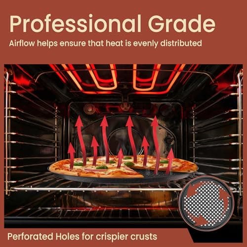 Bakken Pizza Baking Pan - Round Perforated Carbon Steel Pan with Non-Stick Marble Coating, Oversized Silicone Handle, Dishwasher Safe, High-Temperature Resistant, Durable & Easy Cleanup Gray, 2 Pack 6