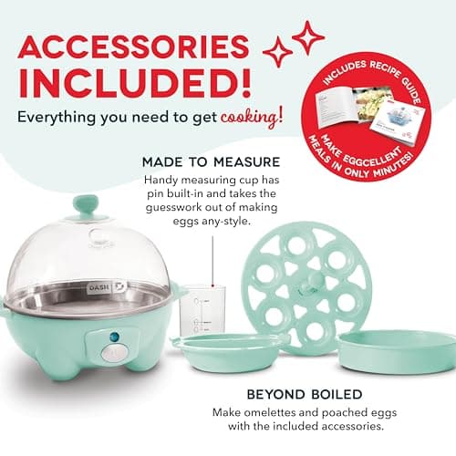 Dash Rapid Egg Cooker - Boiler, Poacher & Steamer - Includes Measuring & Recipe Guide - Dishwasher Safe - Holds 7 Eggs, Aqua 5